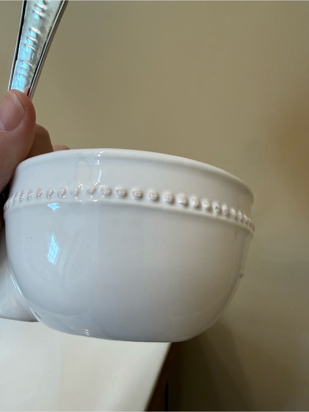 Mud Pie White Ceramic Divided Olive Bowl with Beaded Rim - Picture 5 of 6